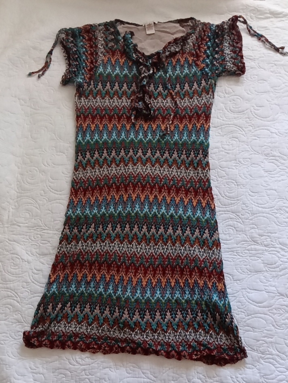 Sundance Multicolor Chevron Knit Dress in Blue, Teal, Brown, Rust